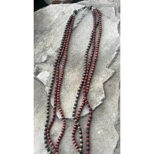 Vintage Multi-strand Red, Brown, Orange And Black Beaded Necklace, Wood African